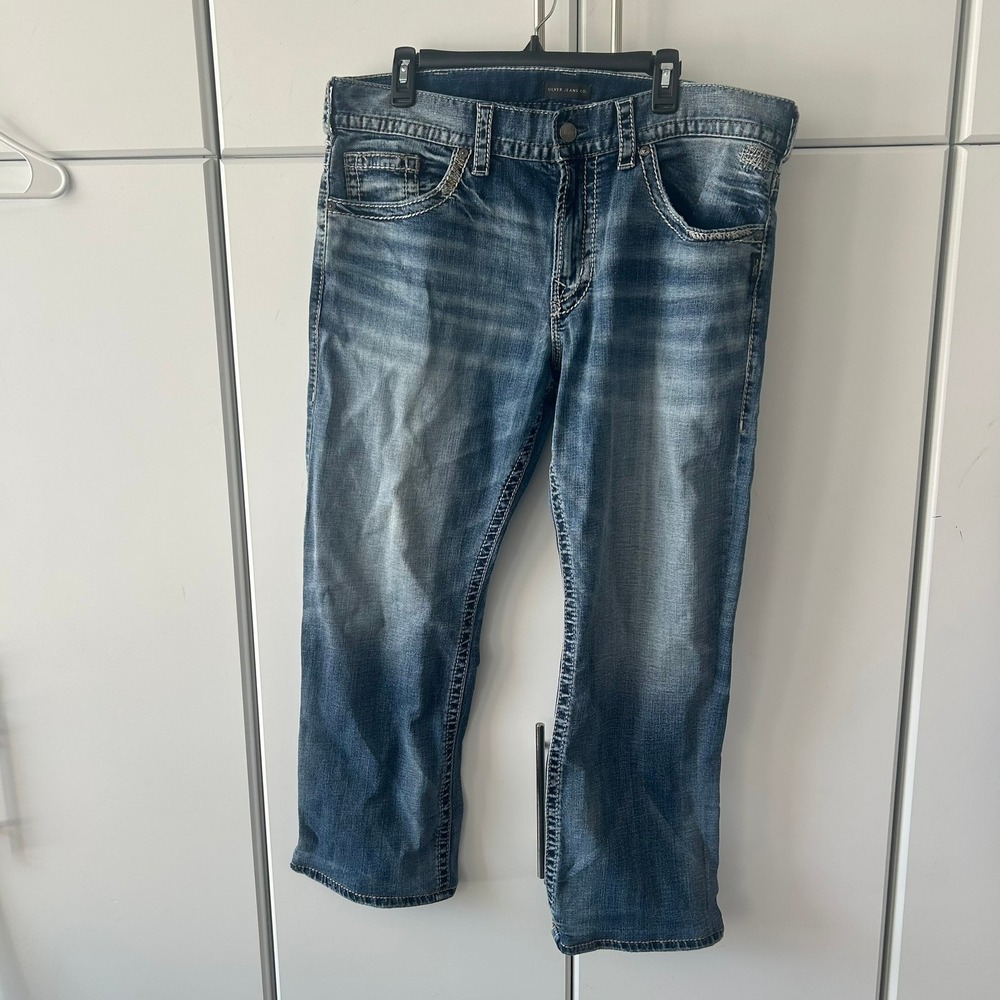 Silver Jeans Co Zac‎ Relaxed Fit Straight Leg Blue Denim Jeans Mens 36x30